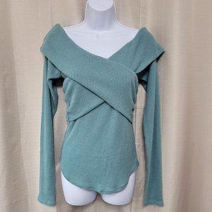 Free People Marley Off The Shoulder Twist Top Women's Size M Juniper Berry NWT